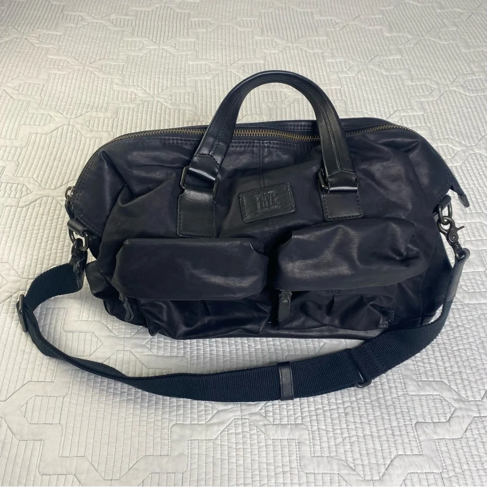 Frye Black Canvas And Leather Crossbody Travel Overnight Scout Bag